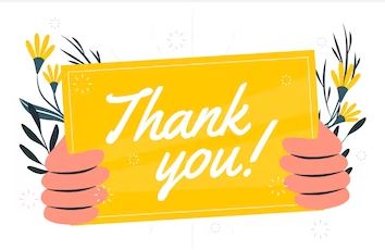  illustration of hands holding a yellow sign that says "thank you"